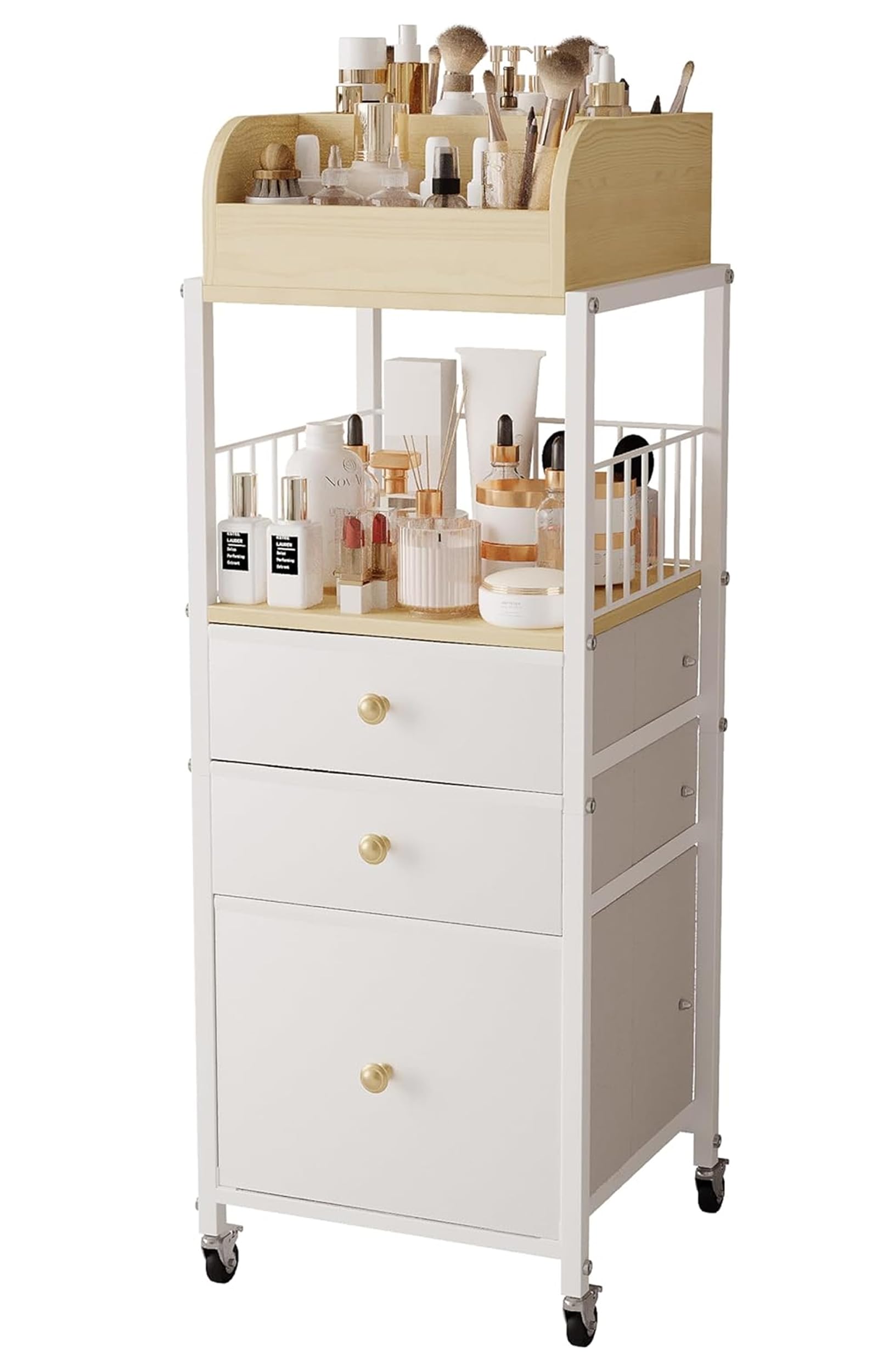 Photo 1 of ***(MISSING HARDWARE)***Makeup Organizer Cart with Drawers, Make up Organizers for Vanity, Floor Skincare Organizers- for Cosmetics, Nail Polish, Art Supply, Bathroom Vanity Desktop Organizer (White)