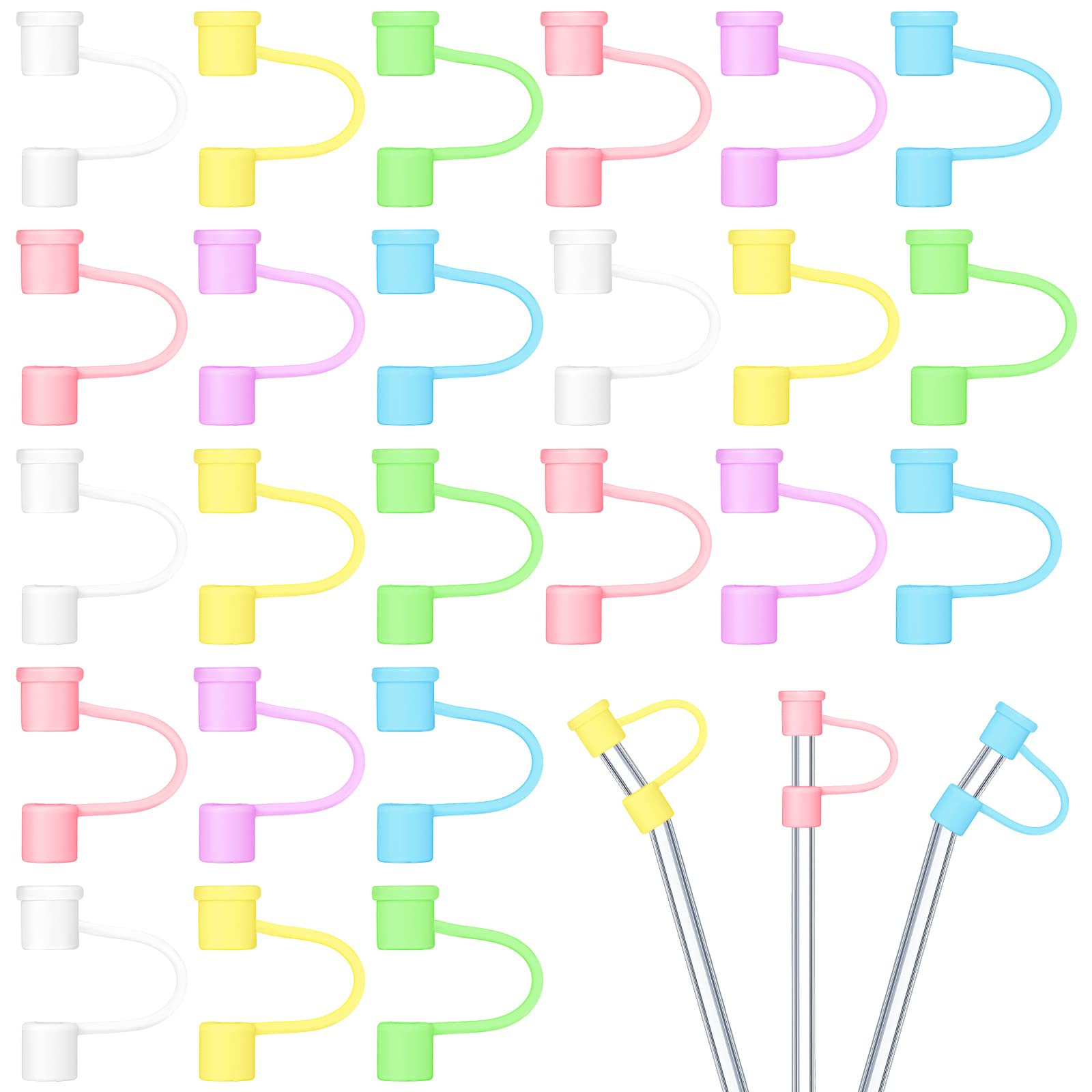 Photo 1 of 24 Pcs Straw Tips Covers Silicone Straw Covers Cap Reusable Drinking Straw Tips Lids Colorful Straw Toppers for 6-8 mm Straws, Halloween Christmas Thanksgiving Party Supplies 6 Colors(Fresh Colors)