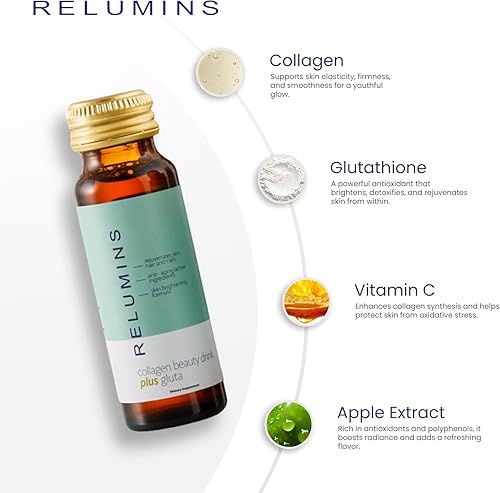 Relumins World's Most Advanced Collagen Drink - 10,000mg w/Glutathione &  Antioxidants | USA's No.1 Liquid Collagen, Anti-Aging, Ultimate Gift for  Moms| Apple Flavor | Made in USA - 20 Bottles in Saudi