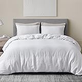 DAPU 100% Linen Duvet Cover Set - Pure Natural French Flax Linen with 8 Corner Ties and Zipper Closure Soft Breathable Durabl