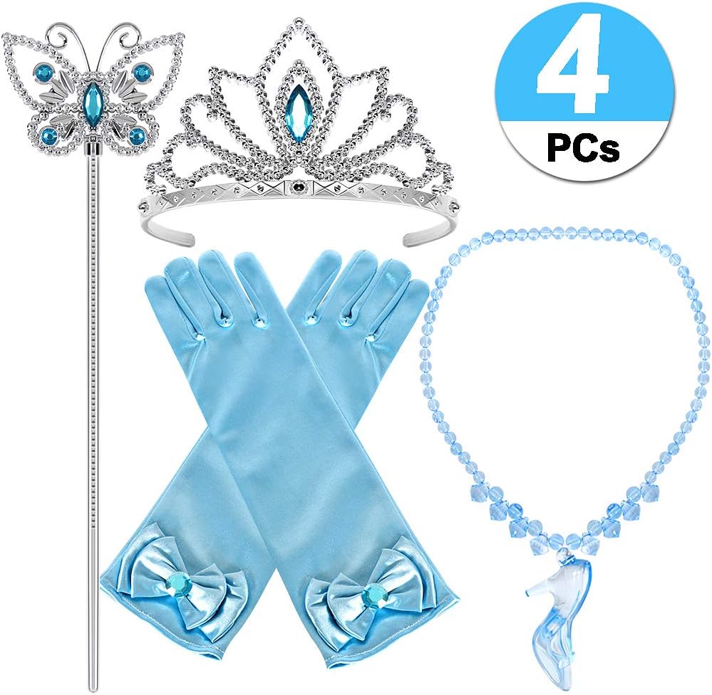 ANNTOY Princess Cinderella Dress up Tiara Crown Necklace Wand Gloves Party Accessories Gift Set for Girls