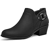 mysoft Women's Side Zipper Ankle Boots Low Stacked Heel Chunky Booties Comfortable Round Toe shoes