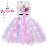 Genafy Sequin Unicorn Princess Costume for Girl Lighted Birthday Party Tutu Dress Halloween Decoration Christmas Outfit Gift