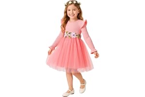 HILEELANG Little Flower Girl Tulle Tutu Dress Easter Cotton Ribbed Birthday Wedding Party Princess Dresses