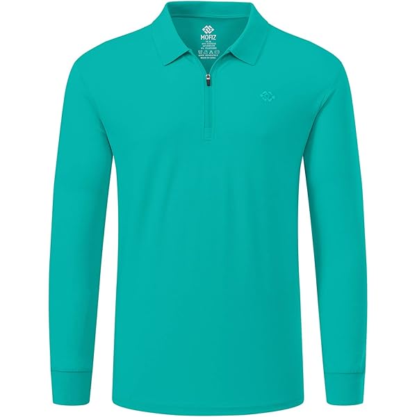 VANCAMEL Men's Casual Zipper Polo Shirts Long Sleeve Drop Cut