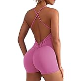 YEOREO Backless Tummy Control Jumpsuits for Women One Piece Workout Jumpsuits Sleeveless V Back Lizvette Scrunch Yoga Rompers
