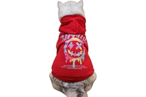 QWINEE Letter Graphic Cat Hoodie Breathable Stretchy Sweatshirts with Hat Warm Cat Clothes for Small Medium Large Cats Dogs Red S