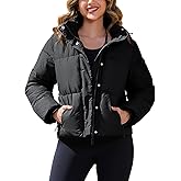 PEHMEA Women's Winter Cropped Puffer Jacket, Full Zip Thicken Short Coat with Detachable Hood