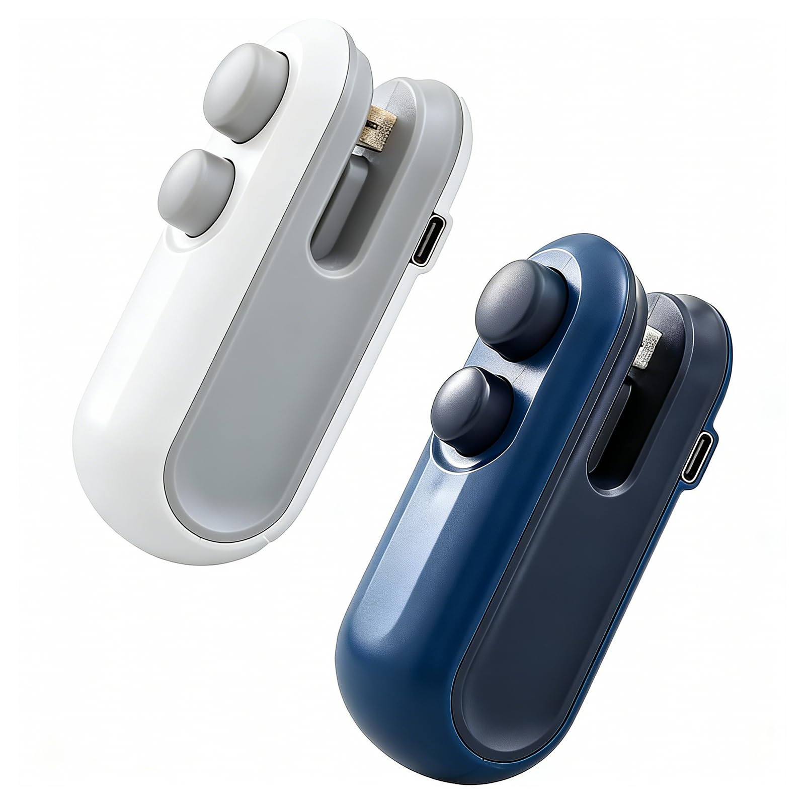 Photo 1 of 2Pcs Mini Bag Sealer with Cutter and Magnet,Rechargeable Mini Bag Sealer and Cutter,Household Hand Pressure Portable Snack Plastic Heat Sealing Machine for Snacks,Food Freshness Storage (White+Blue)