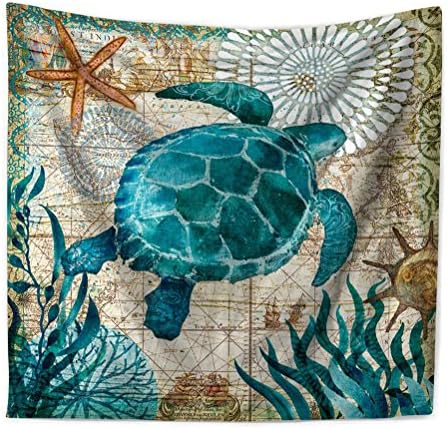 Wiorigin Mediterranean Style Marine Life Tapestry Wall Hanging Tapestries Hippie Tapestries Bohemian Beach Towel Bedroom Living Room Dorm Hanging Wall Decor (L (79inchL x 59inchW), Blue Turtles)