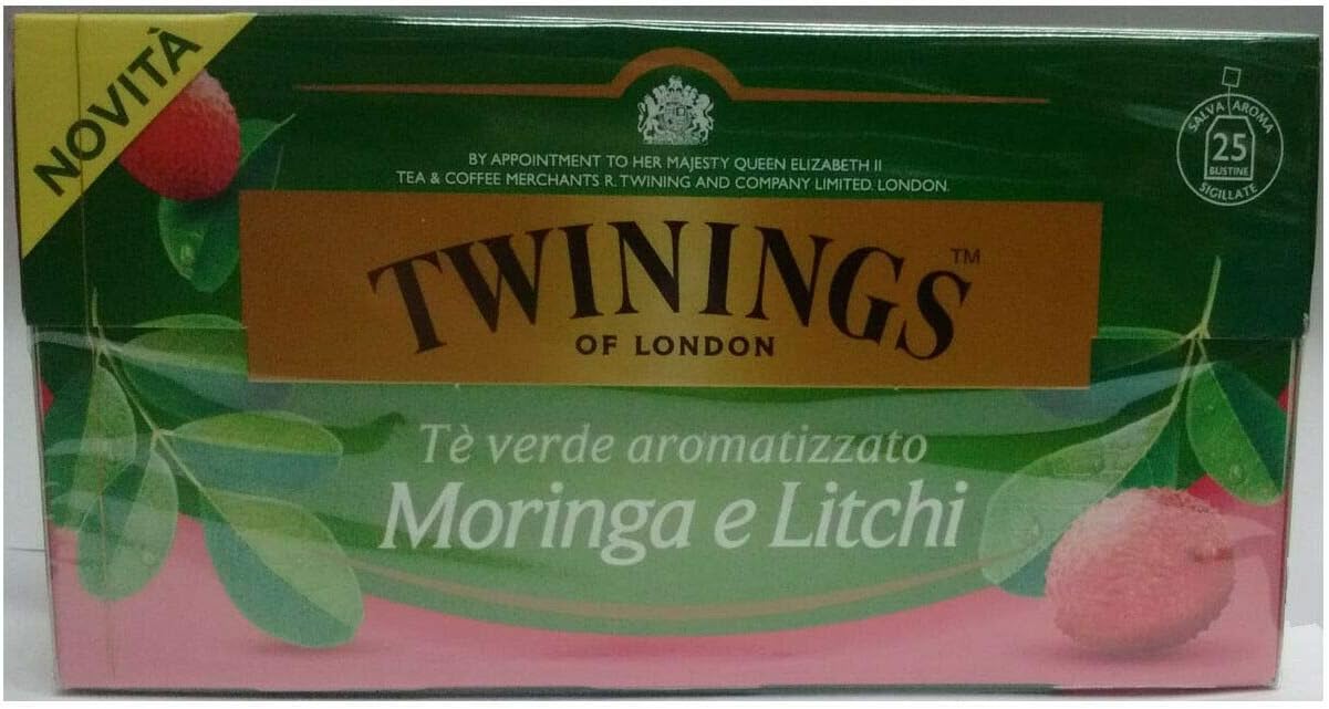 Twinings Moringa and Litchi Green Tea - Green Tea with a Sweet and Fruity Scent - Exotic Taste of Litchi - Delicate and Refreshing Taste (50 Bags)
