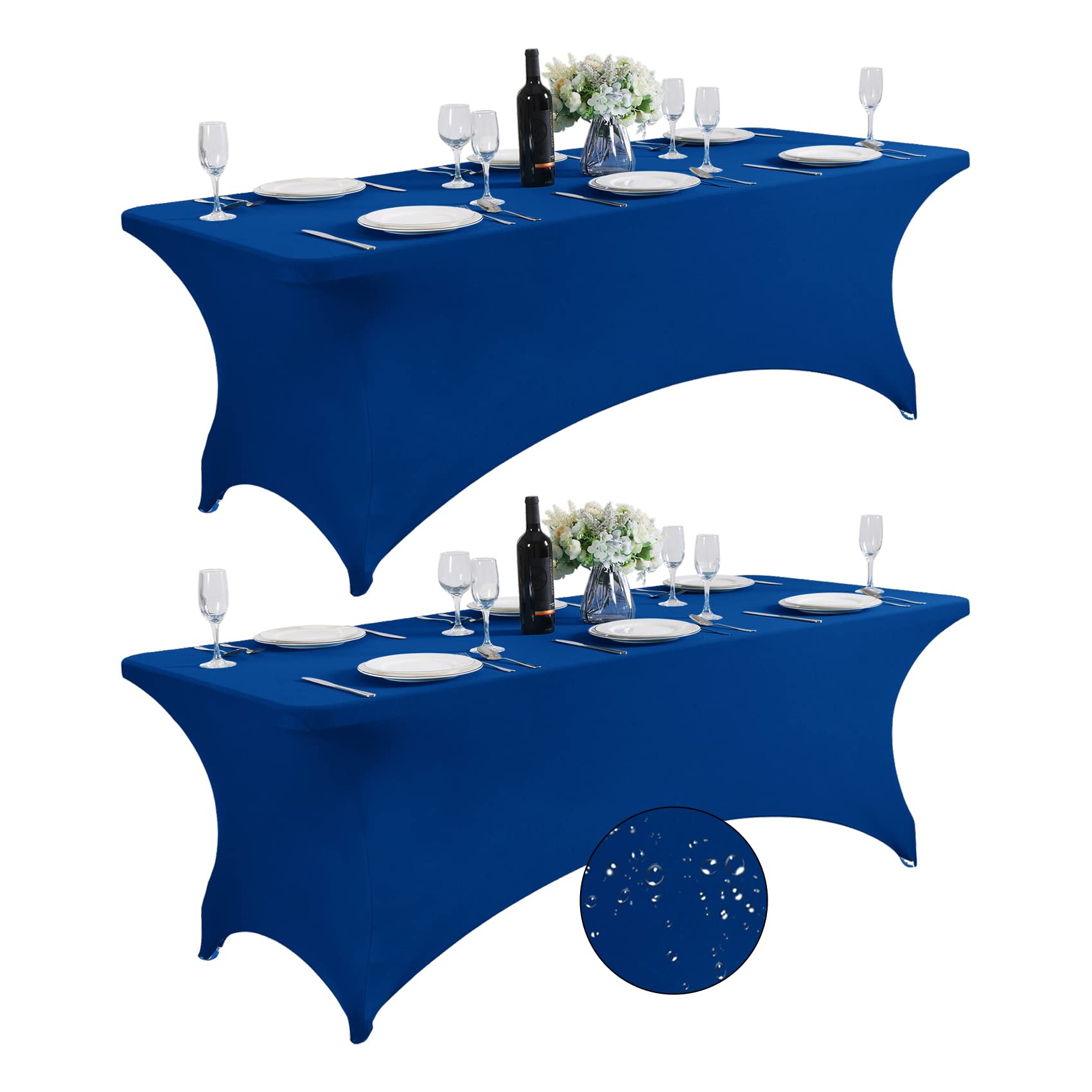 Photo 1 of SuperO 2Pack Waterproof Spandex Table Cover for 8FT Table Universal Fitted Stretch Tablecloth for Party, Banquet, Wedding and Events-Classic Blue