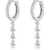 SLUYNZ 925 Sterling Silver CZ Teardrop Hoop Earrings Dangle for Women Teens Waterdrop Huggie Earrings Drop