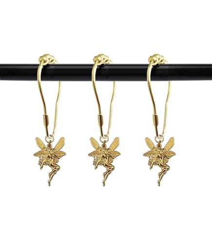 Framendino 12-Pack Butterfly Shower Curtain Hooks - Stainless Steel Gold Decorative Rings For Bathroom