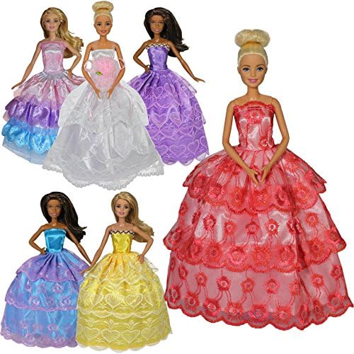 Dressed by Design Handmade Doll Dress 6 Pack Satin lace Princess Wedding Gown 12in Fashion Doll Exact Dresses Shown in Picture not Random