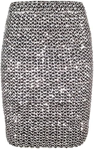 FLECTITWomens Sexy Shining Sequin Mini Skirt Elastic Bandage Bodycon Hobble Pencil Skirts