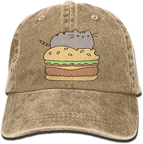 David Flores Pusheen The Cat Adult Cotton Washed Denim Leisure Cap Hat Adjustable Natural