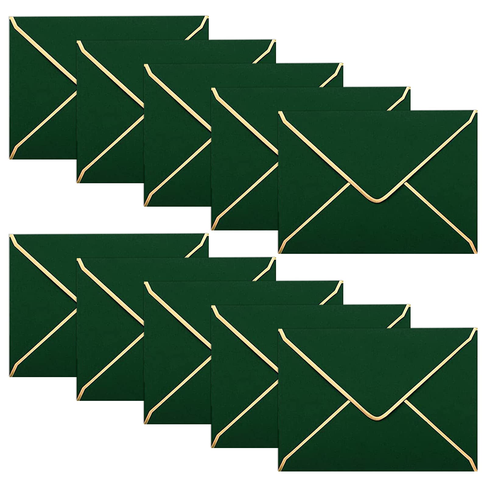 50 Pcs A7 Invitation Envelopes, 5 x 7 Inch V Flap Envelopes with Gold Border for Wedding, Gift Cards, Invitations, Graduation, Baby Showers, Parties (Green)