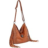 Oweisong Western Fringe Purse for Women Hobo Leather Skull Gothic Crossbody Bag Black Punk Shoulder Bag