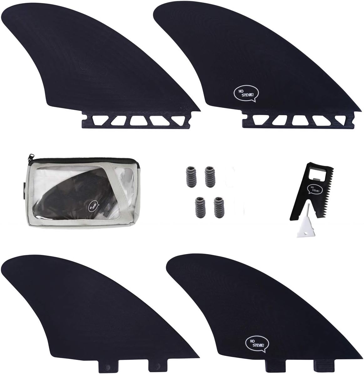 Ho Stevie! Surfboard Twin Keel Fins (2 Fins) - FCS or Futures Sizes, with Fin Bag, Screws, Wax Comb and Fin Key - Fins for Fish Surf Boards