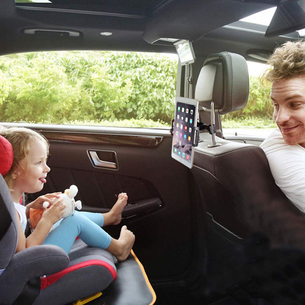 Worthown Headrest Tablet Mount Car Backseat DVD Headrest Mount Tablet Holder 360 Degrees Rotation Phone PC Clip Holder Support for 4.7-7.2 inch Phone for Kindle for ipad Mini Samsung (Black)