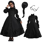 LZH Witch Costume Girls Black Witch Dress Kids Halloween Costume Outfits | Soft Fabric, Witch Dress for Girls with Wig and Glasses for Cosplay Outfit, School Performances, Birthday Gifts 4-12Y