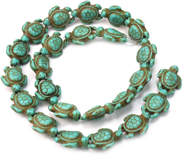 Pinzhi Fashion A Strand Turquoise Carved Turtle Shaped Spacer Charm Beads 14 * 18mm Blue