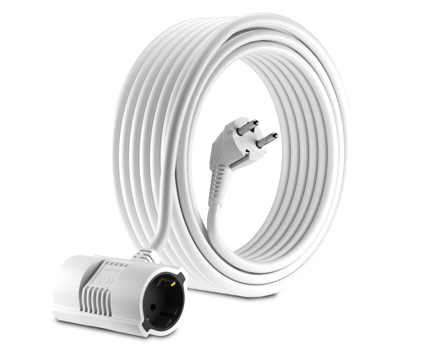 MutecPower 15 metre AC-Schuko extension cable with 2-way sockets 90° angled Schuko plug EU plug - CEE 7/7 plug to 2 CEE 7 sockets - up to 250 V 50 Hz 16 A - 15 m