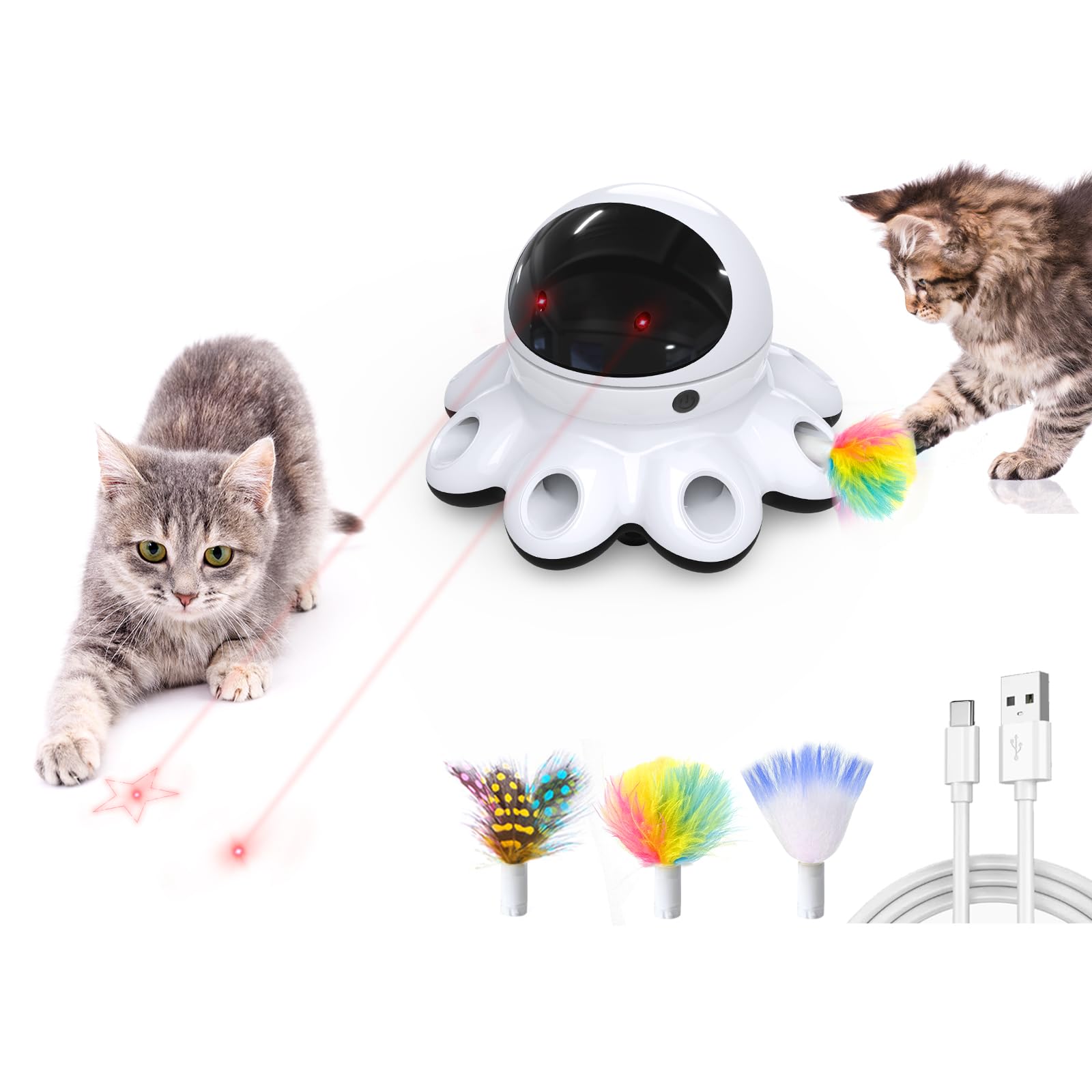 GoldenSun Cat Toy, 2-in-1 Interactive Cat Toys for Indoor Cats, Automatic Cat Toy, 8 Holes Mice Whack A Mole Moving Feather, USB Rechargeable Electronic Kitten Toys for All Breeds Black — image 1