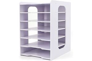 SONGWAY File Organizer for Desk - Desk Organizer for Document, Multifunctional 7 Tier Vertical File Holder, Paper Holder Organizer, Desktop File Organizer for Home Office School Decorations, White