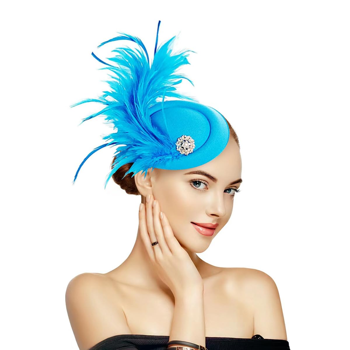 Photo 1 of Blue Fascinators Hat Feathers on a Headband and a Clip 20s 50s Pillbox Hat Fascinators Feather Hats Derby Headwear Tea Party Headwear Cocktail Wedding Fancy Dress for Girls and Women (Blue)