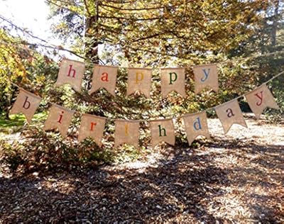 Rustic Burlap Happy Birthday Banner - Premium Quality Birthday Party Decortions by The Sterling James Company