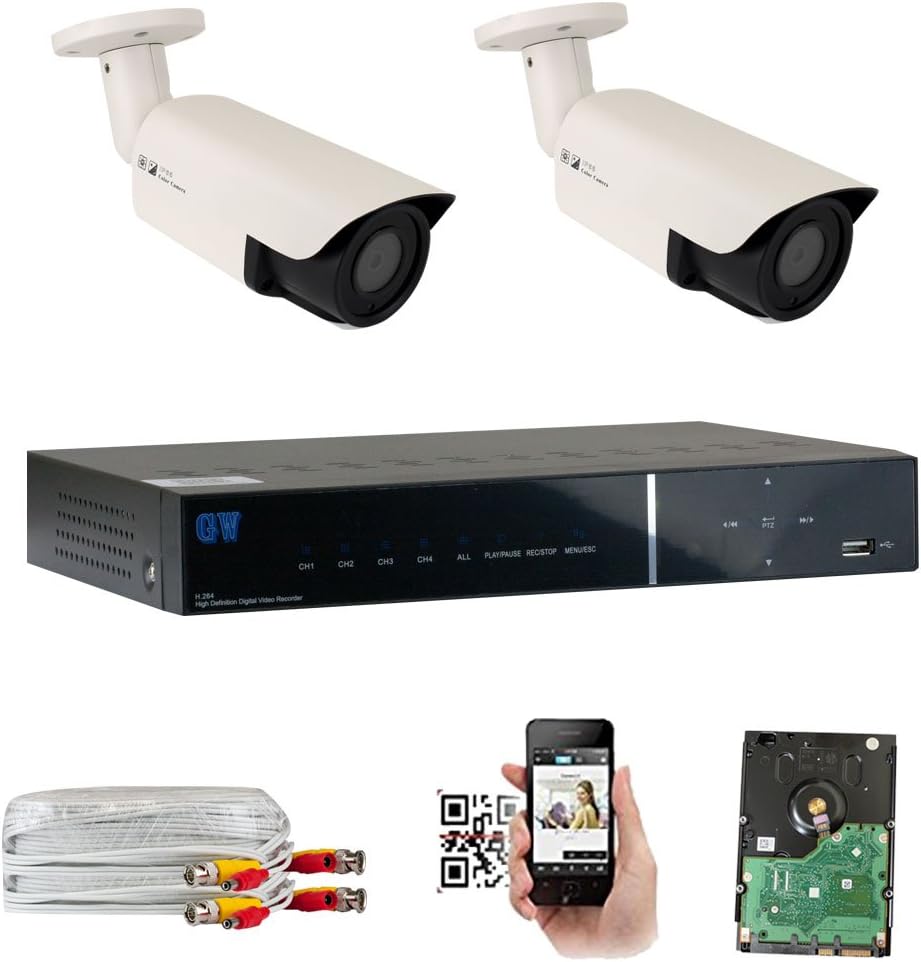 GW Security 2.1 MegaPixel HD 1080P Color Night Vision Security Camera System with 4 Channel DVR and 2 x 1080P Starlight Outdoor / Indoor Bullet Cameras, Quick QR Code Remote Access