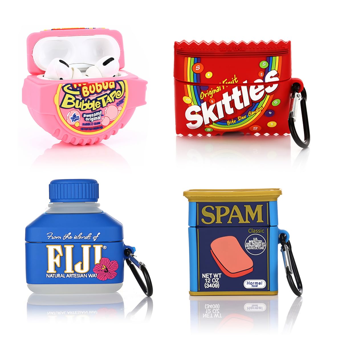 Photo 1 of (4Pack) Case for AirPods Pro 2nd/1st Generation (2022/2019) with Carabiner, XMBYGY Cute Skin Design Silicone Cartoon Charging Case Protective Covers for Boys Girls (SKI+Fiji+SPAM+Bubba)
