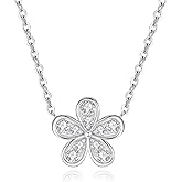 Pcmaciyn Moissanite Flower Necklace, 925 Sterling Silver, 0.45CTTW D Color VVS1 Moissanite, 18" Chain, Women's Gift
