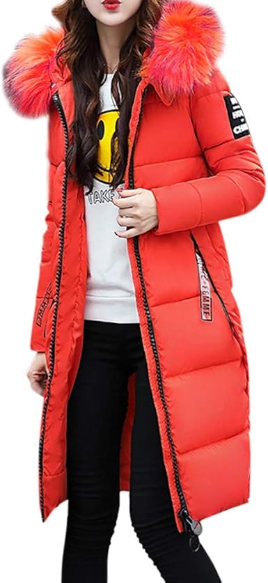 womens red puffer jacket with fur hood