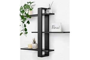 SUMGAR Black Floating Shelves for Wall Mounted Shelving Unit All Pine Wood 3 Tier Large Shelf for Bedroom Living Room Office 