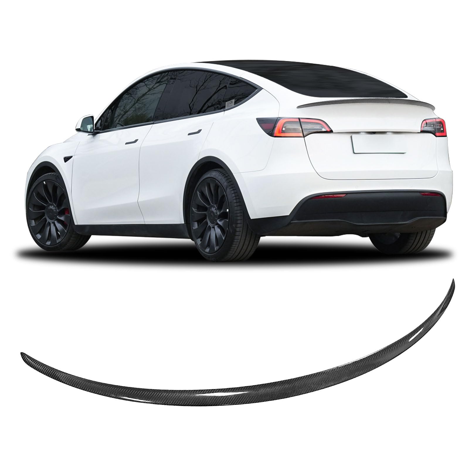 Photo 1 of Fit for Tesla Model Y Spoiler 3K Real Carbon Fiber Spoiler Wing 2020-2023 2024 Tesla Model Y Rear Trunk Lip, Sporty Appearance Tesla Model Y Accessories Trunk Spoiler, Gloss Black