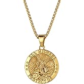 Rofusn St Michael The Archangel Necklace for Men: Catholic Medal Stainless Steel Amulet Pendant Necklace Birthday Christmas Easter Jewelry Gifts 23.6inch