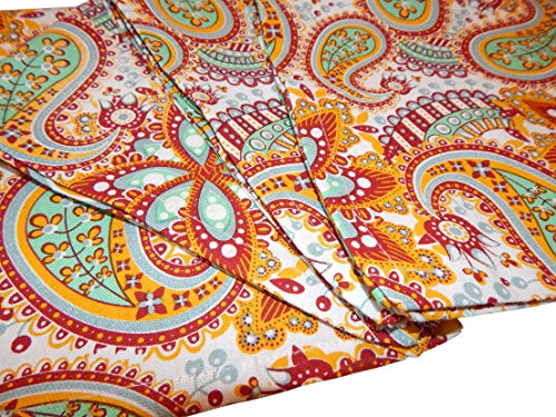 Crabtree Collection Deluxe Cotton Table Linens, Bright Colors for Kitchens and Dining Rooms - (Red Paisley Napkin Set) - Thumbnail 4
