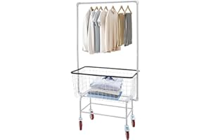 YIYIBYUS Commercial Laundry Rolling Cart with Wheels, 110 LBS Load Capacity Hamper Basket Organizer, Industrial Heavy Duty Wire with Double Pole Rack, Steel Frame with Chrome Finish, 27 * 22 * 67inch