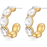 RAUCHBE Large Gold Rhinestone Hoop Earrings for Women Chunky Cubic Zirconia Hoop Earrings Imitation Diamond Earrings Trendy Jewelry
