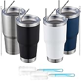 MEWAY 30oz Tumbler Double Wall Vacuum Insulated Travel Mug, Stainless Steel Tumbler with Lid, Durable Powder Coated Insulated Coffee Cup for Cold & Hot Drinks (MIX,4 PACK)