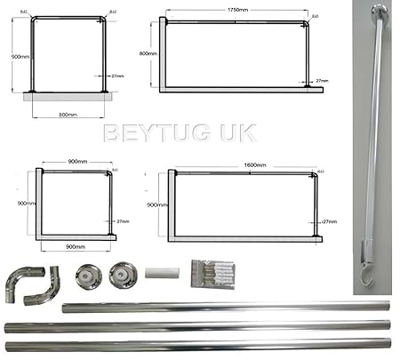 Chrome Shower Curtain Rail Rod 4 Way Use L Shape U Shape With