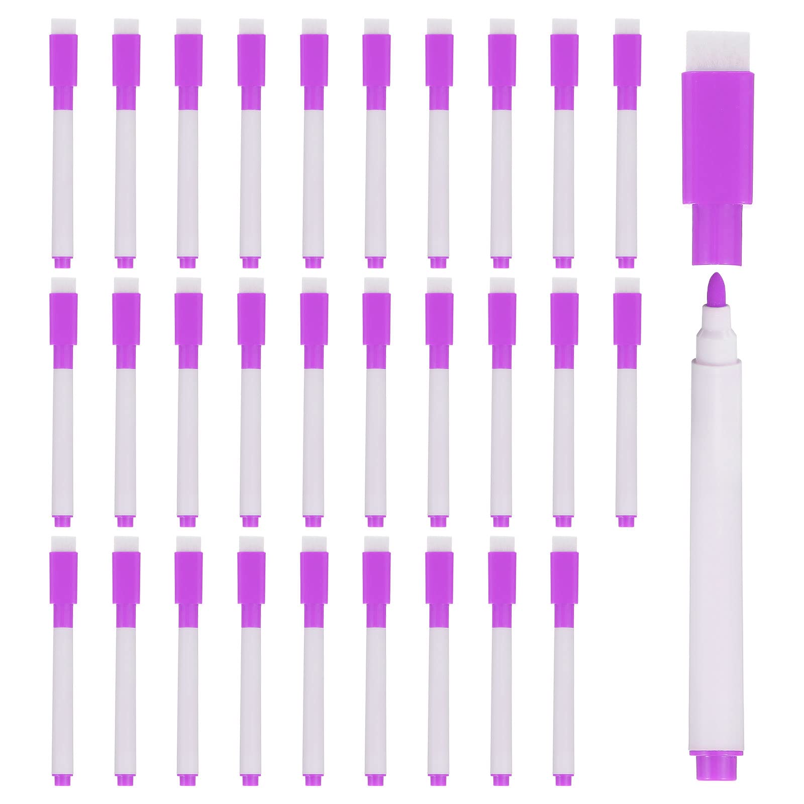 PATIKIL Dry Erase Marker Pens, 30 Pack Purple Ink Fine Point Low Odor Whiteboard with Eraser Cap for Office Home Classroom, White Pen Rod