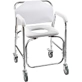 DMI Rolling Shower Chair, Commode, Transport Chair, FSA Eligible, Rolling Bathroom Wheelchair for Handicap, Elderly, Injured or Disabled, 250 Lb. Weight Capacity, Aluminum Frame, White