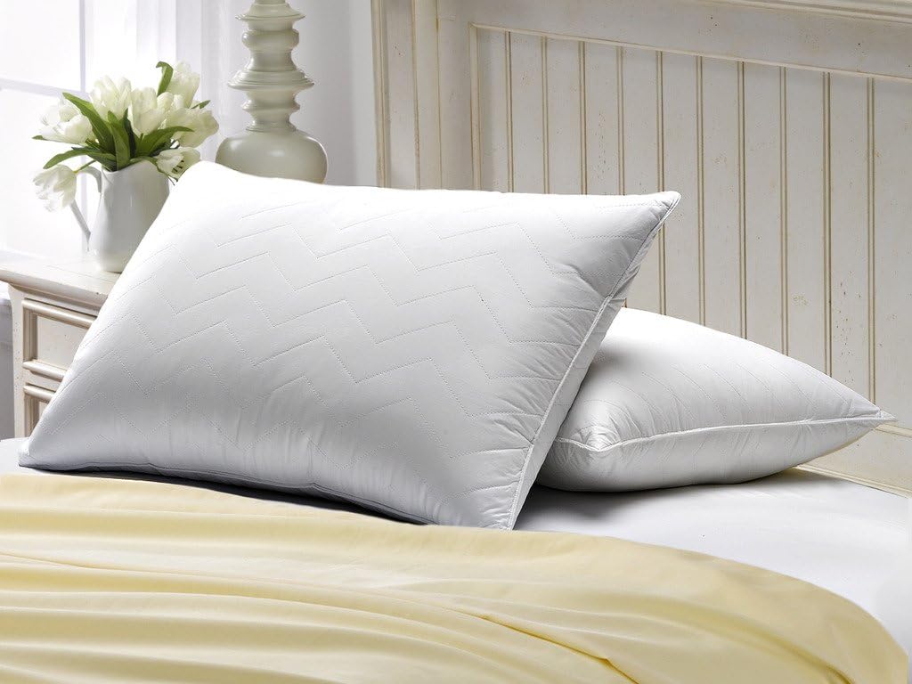Soft French Country Queen Size Bed Pillows- 2 Pack White Hotel Pillows- Gel Fiber Filled Soft Gel Pillows with Hypoallergenic 100% Cotton Chevron Quilted Cover- Best Pillow for Stomach Sleepers
