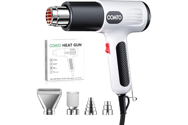 COMTO 1600W Heat Gun, Hot Air Gun with 2 Temp Settings, 4 Nozzles, Overheat Protection, for Shrink Tubing, Shrink Wrap, Craft