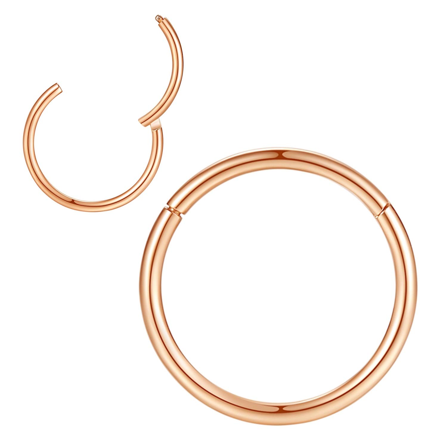 16g Hoop Nose Rings for Men and Women 6mm Nose Hoop 16 Gauge Nose Ring Hoop Rose Gold Septum Clicker Hinged Ring 316L Surgical Steel Rose Gold Body Piercing Earrings for Cartilage Helix Ear Lobe
