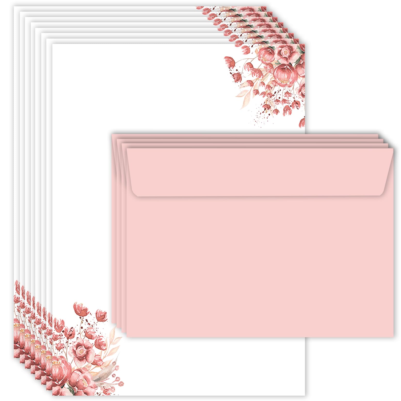 Letter Paper A5 Envelope Set Elegant with Flowers in Dusky Pink Printed 2 Sides A5 120 g/m² C6 80 g/m² Envelope 20 Sheets Writing Paper with 10 Envelopes